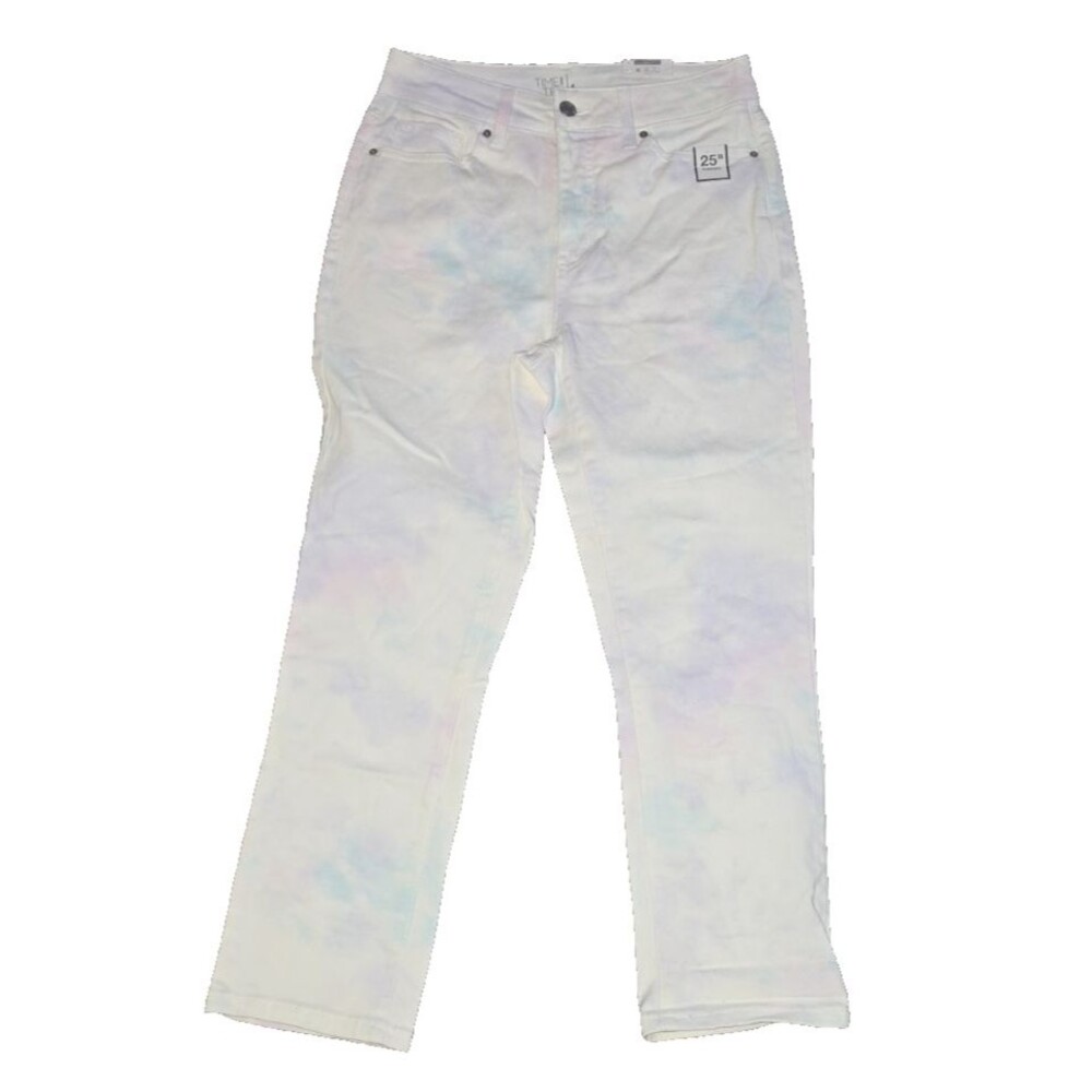Time and Tru Straight High Rise Cropped Pant White Pink Purple Tie Dye Size 4